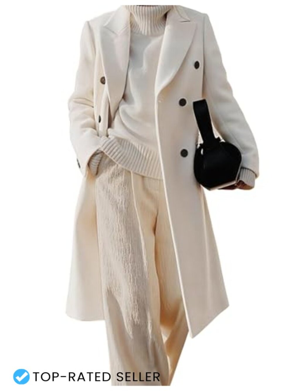Womens Long Wool Blend Pea Coat Double Breasted Trench Coat
